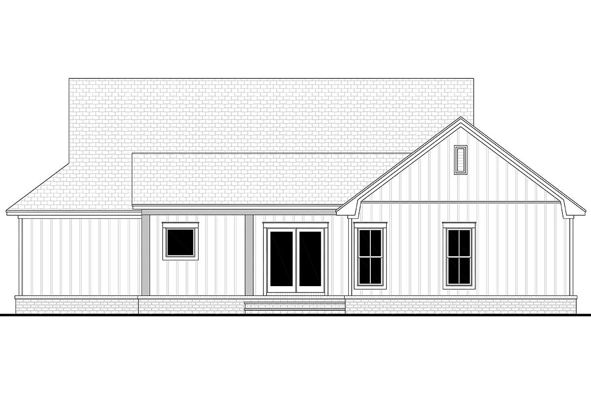 Cottage, Country, Farmhouse Plan with 1697 Sq. Ft., 3 Bedrooms, 2 Bathrooms, 2 Car Garage Rear Elevation