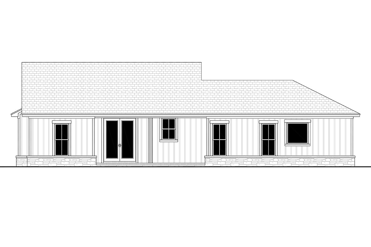 Bungalow, Country, Craftsman, Farmhouse, Ranch Plan with 1599 Sq. Ft., 3 Bedrooms, 3 Bathrooms, 2 Car Garage Rear Elevation