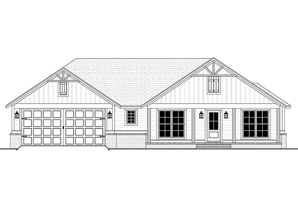 Country, Farmhouse, Traditional Plan with 1459 Sq. Ft., 3 Bedrooms, 2 Bathrooms, 2 Car Garage Picture 4