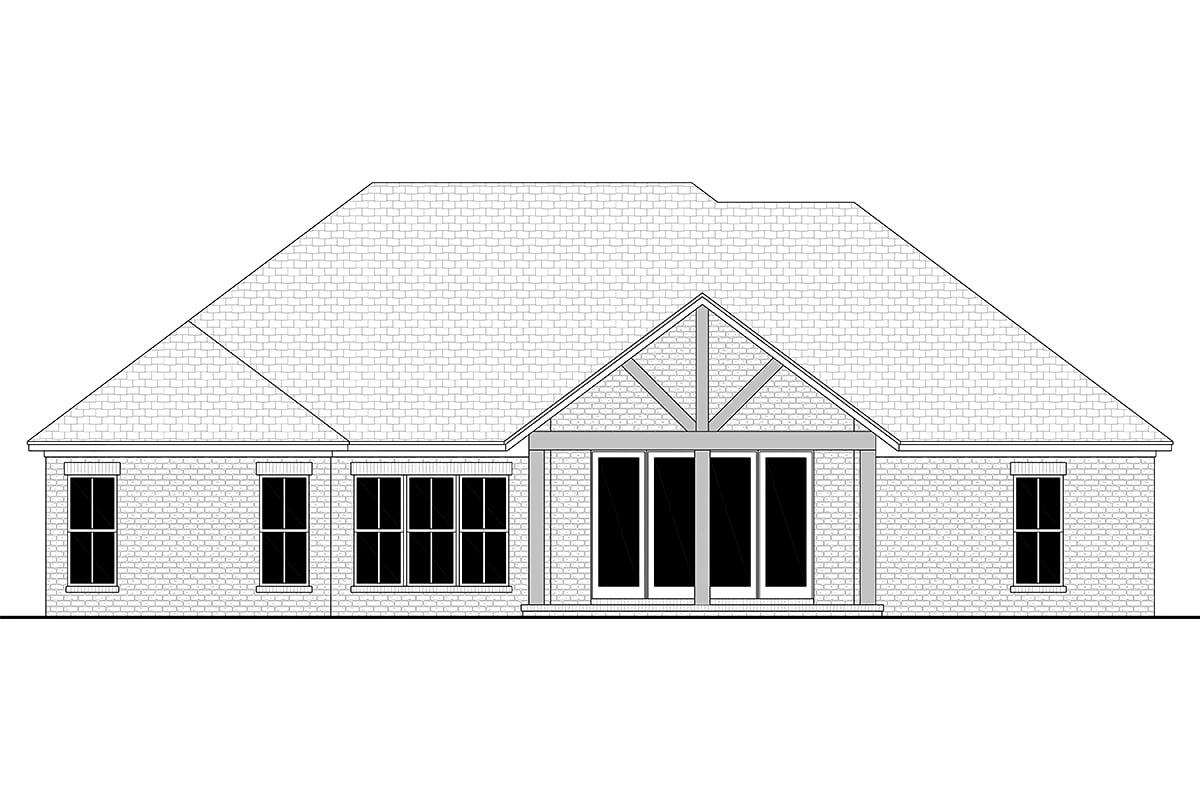 Country, Traditional Plan with 1999 Sq. Ft., 4 Bedrooms, 3 Bathrooms, 2 Car Garage Rear Elevation