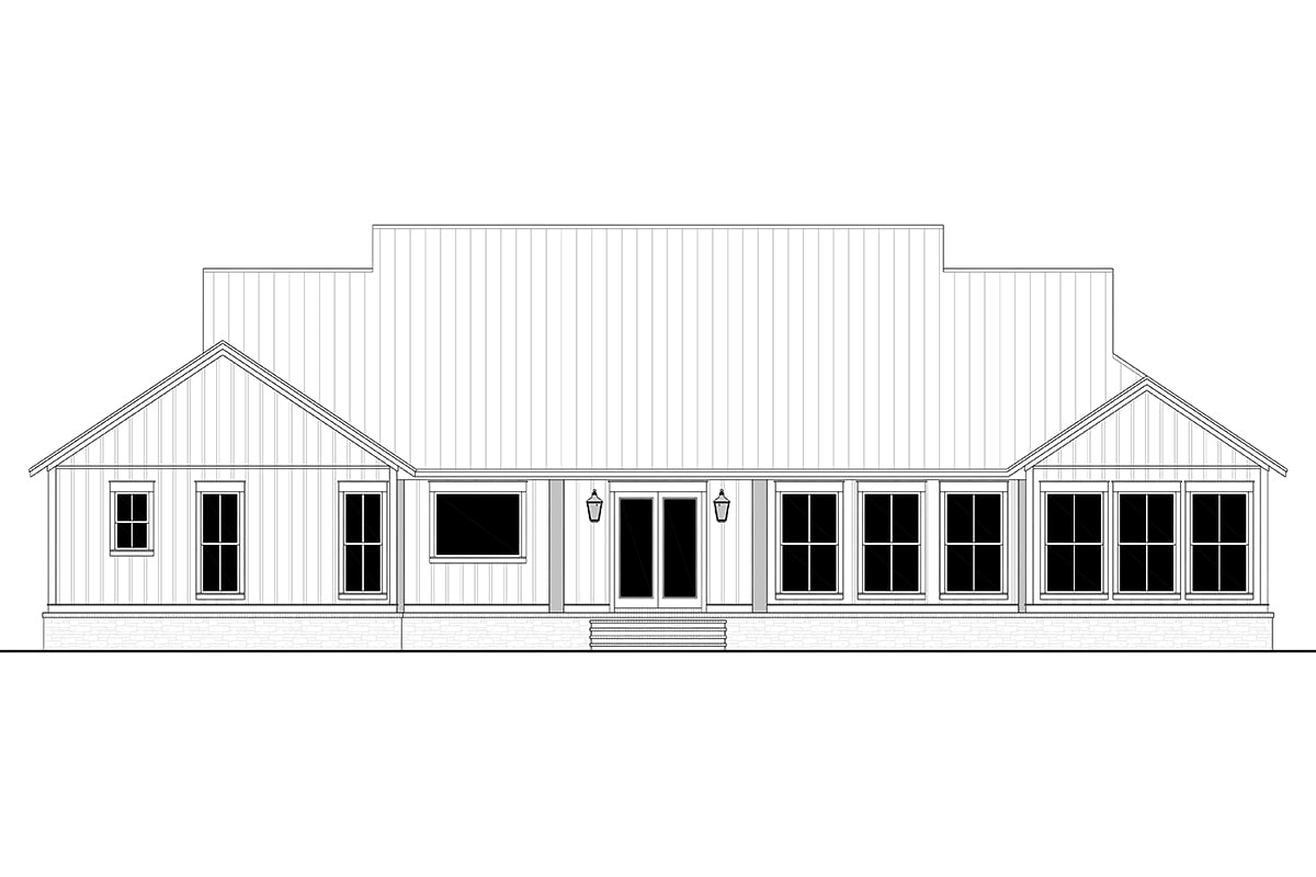 Farmhouse, Traditional Plan with 2977 Sq. Ft., 4 Bedrooms, 4 Bathrooms, 2 Car Garage Rear Elevation