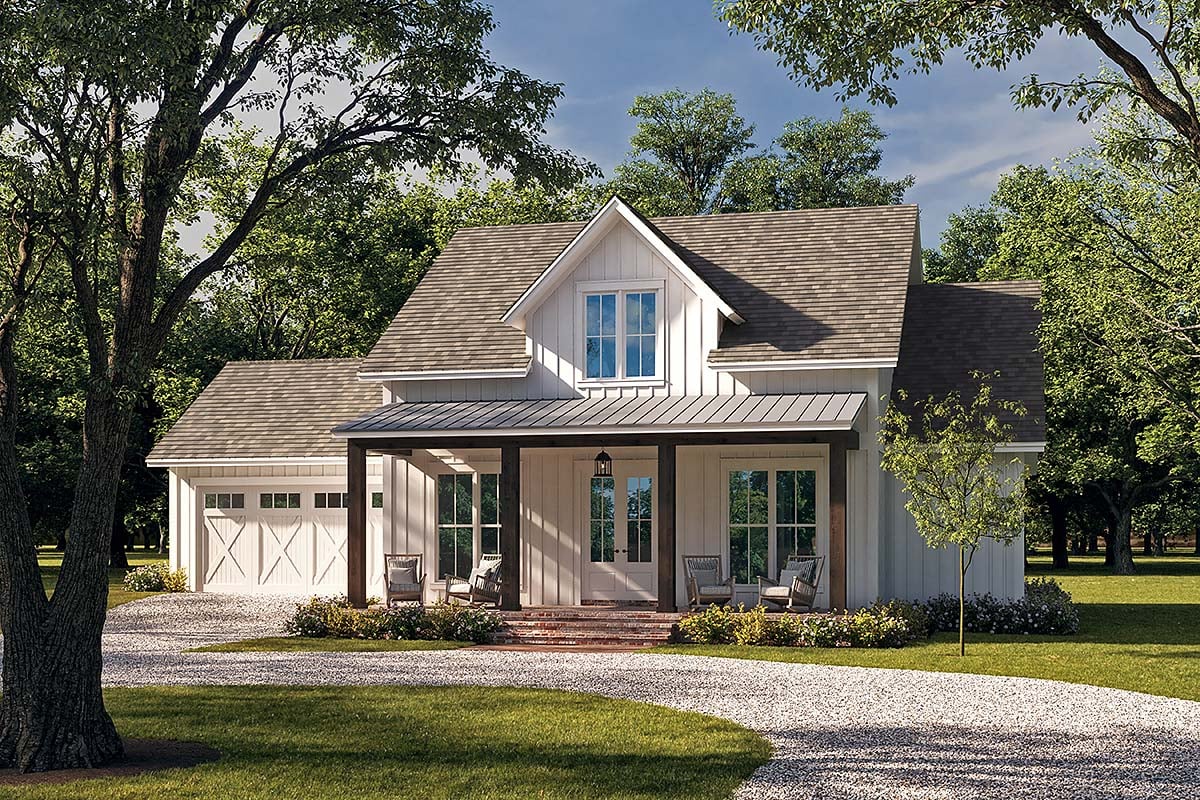 Country, Farmhouse, Traditional Plan with 1479 Sq. Ft., 3 Bedrooms, 2 Bathrooms, 2 Car Garage Elevation