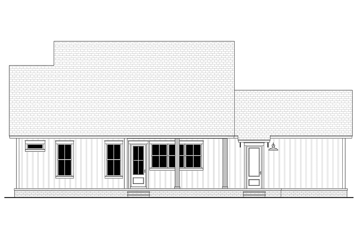 Country, Farmhouse, Traditional Plan with 1479 Sq. Ft., 3 Bedrooms, 2 Bathrooms, 2 Car Garage Rear Elevation