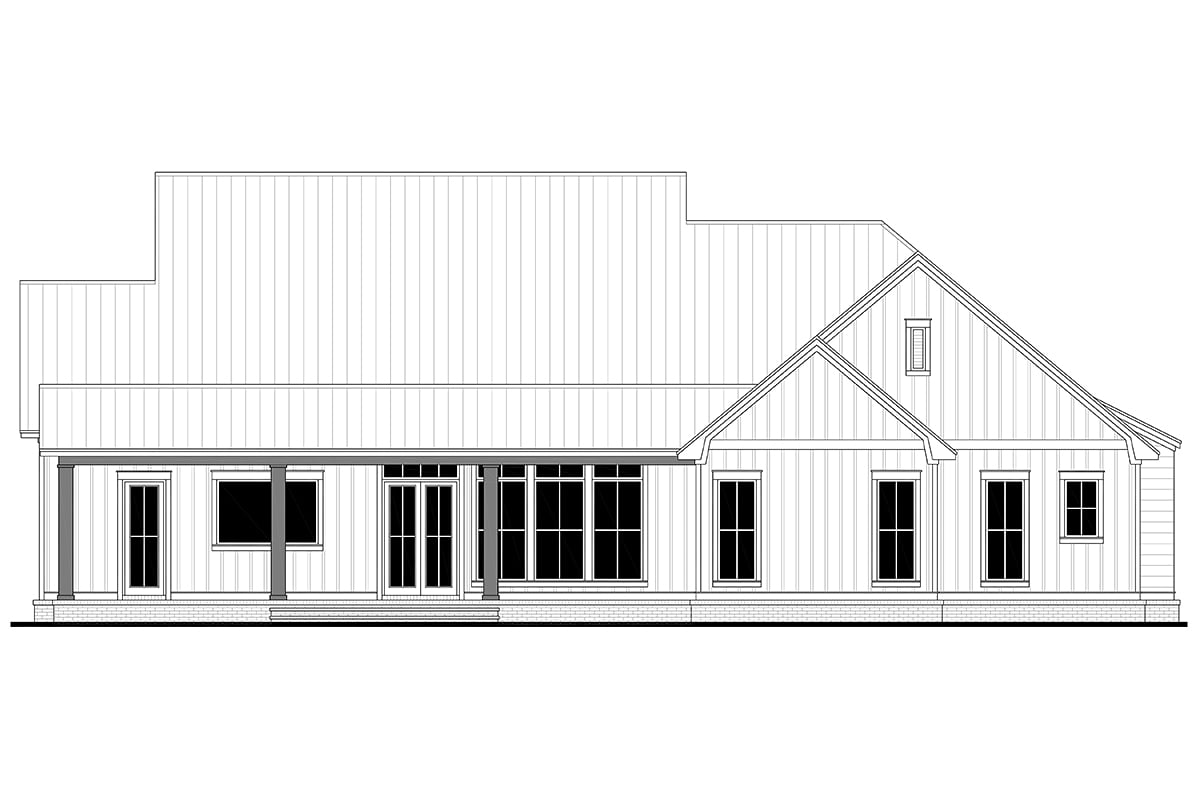 Country, Craftsman, Farmhouse, Southern Plan with 3858 Sq. Ft., 4 Bedrooms, 4 Bathrooms, 3 Car Garage Rear Elevation