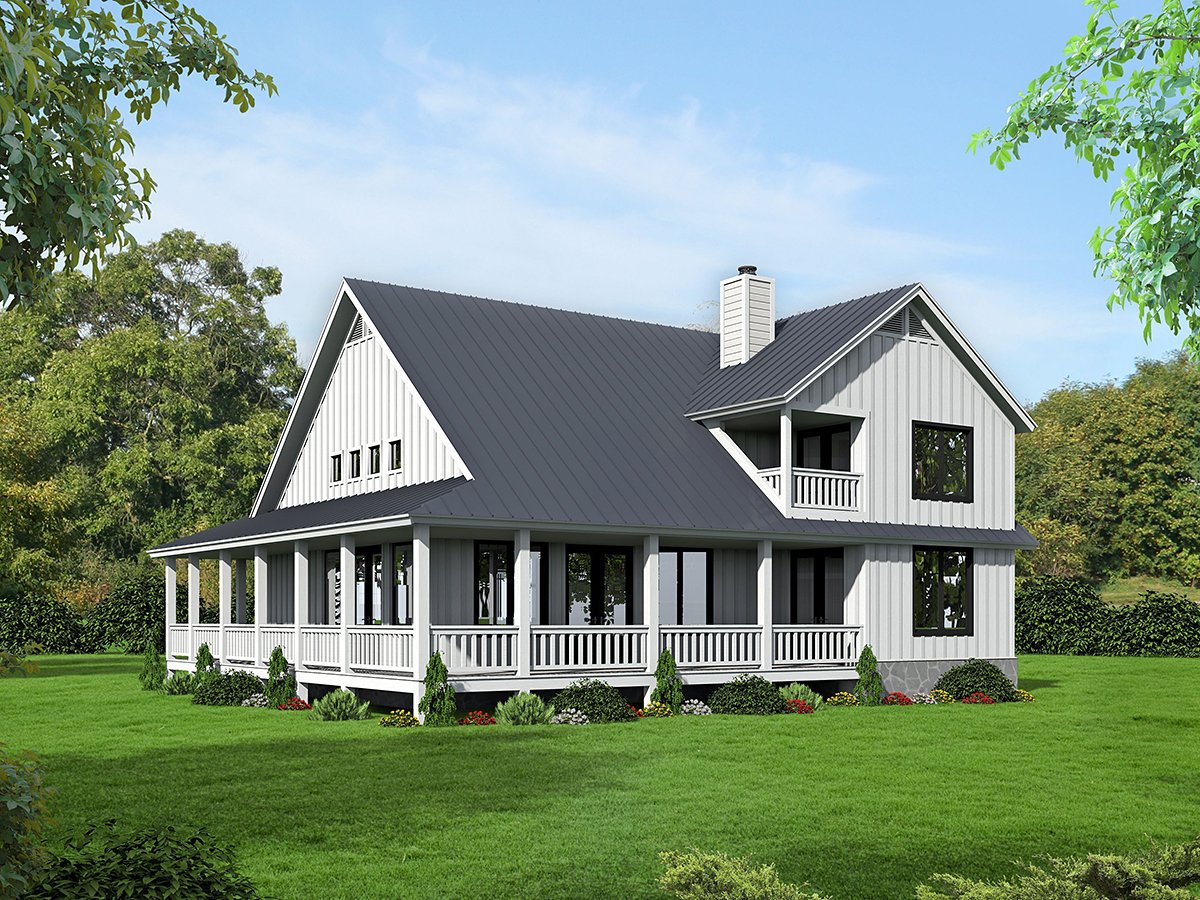 Country, Farmhouse, Traditional Plan with 2120 Sq. Ft., 3 Bedrooms, 3 Bathrooms, 2 Car Garage Rear Elevation