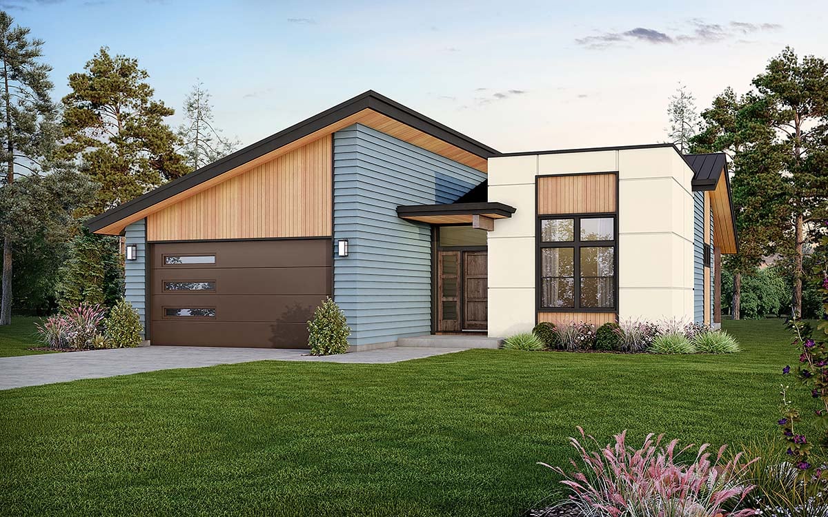 Contemporary Plan with 1427 Sq. Ft., 3 Bedrooms, 2 Bathrooms, 2 Car Garage Elevation