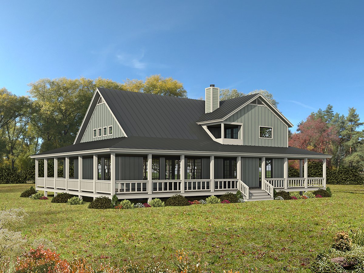 Country, Farmhouse, Prairie Style, Ranch, Traditional Plan with 2500 Sq. Ft., 3 Bedrooms, 3 Bathrooms Rear Elevation