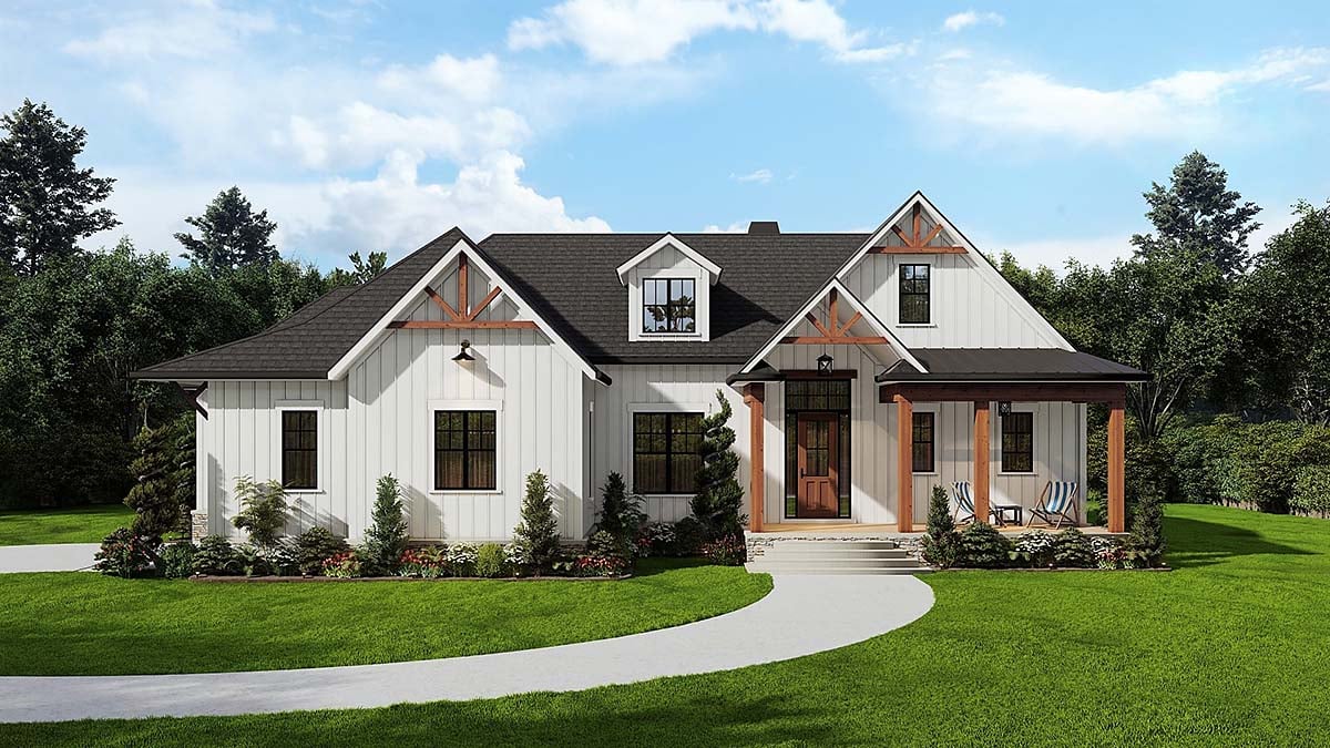 Farmhouse Plan with 2379 Sq. Ft., 3 Bedrooms, 3 Bathrooms, 2 Car Garage Elevation