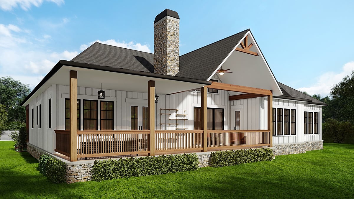 Farmhouse Plan with 2379 Sq. Ft., 3 Bedrooms, 3 Bathrooms, 2 Car Garage Rear Elevation