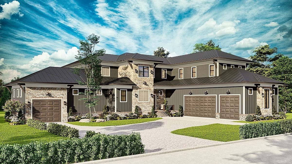 Coastal, Contemporary, Prairie Style Plan with 4952 Sq. Ft., 5 Bedrooms, 7 Bathrooms, 5 Car Garage Picture 3