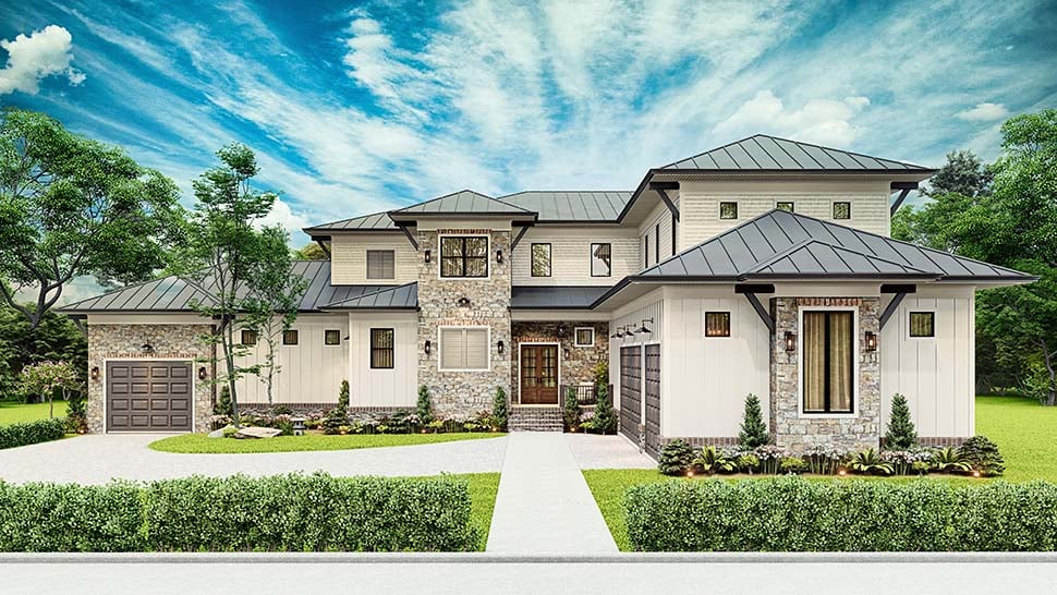 Coastal, Contemporary, Prairie Style Plan with 4952 Sq. Ft., 5 Bedrooms, 7 Bathrooms, 5 Car Garage Picture 8