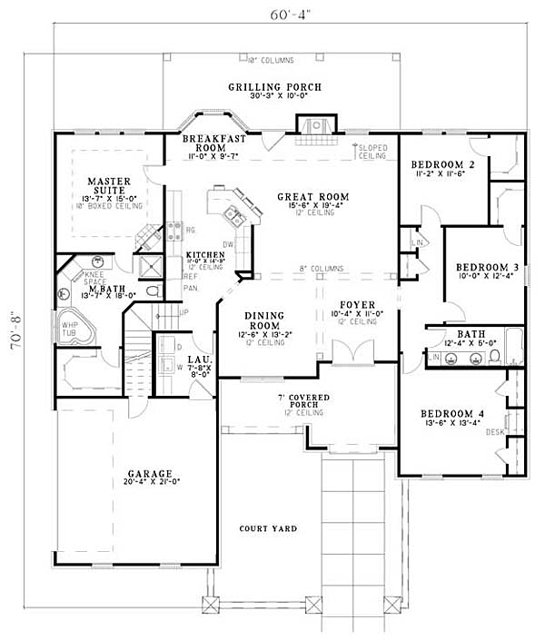 Plan 82144 | Traditional Style with 4 Bed, 2 Bath, 2 Car Garage