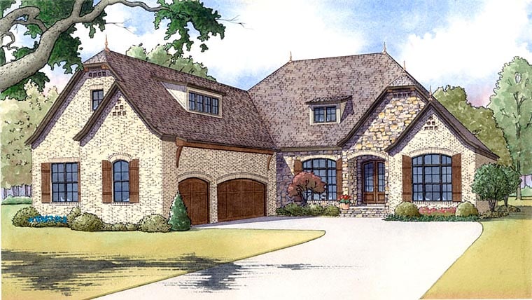 European, French Country Plan with 2409 Sq. Ft., 3 Bedrooms, 4 Bathrooms, 3 Car Garage Elevation