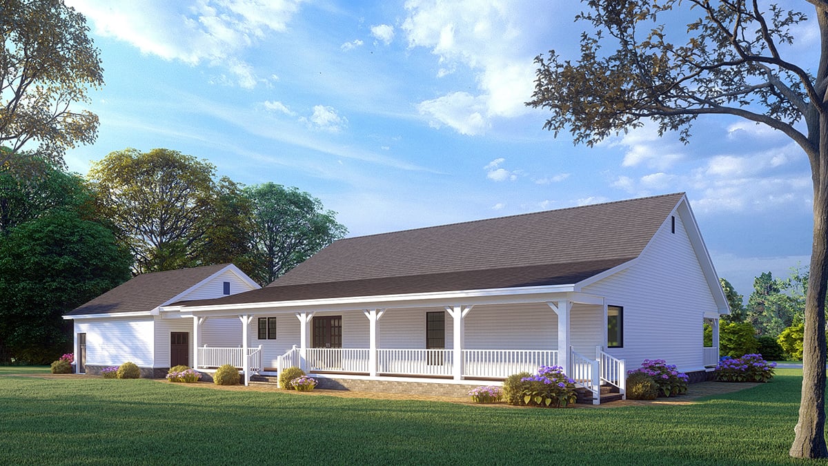 Cabin, Country, Ranch Plan with 1800 Sq. Ft., 3 Bedrooms, 2 Bathrooms, 2 Car Garage Rear Elevation