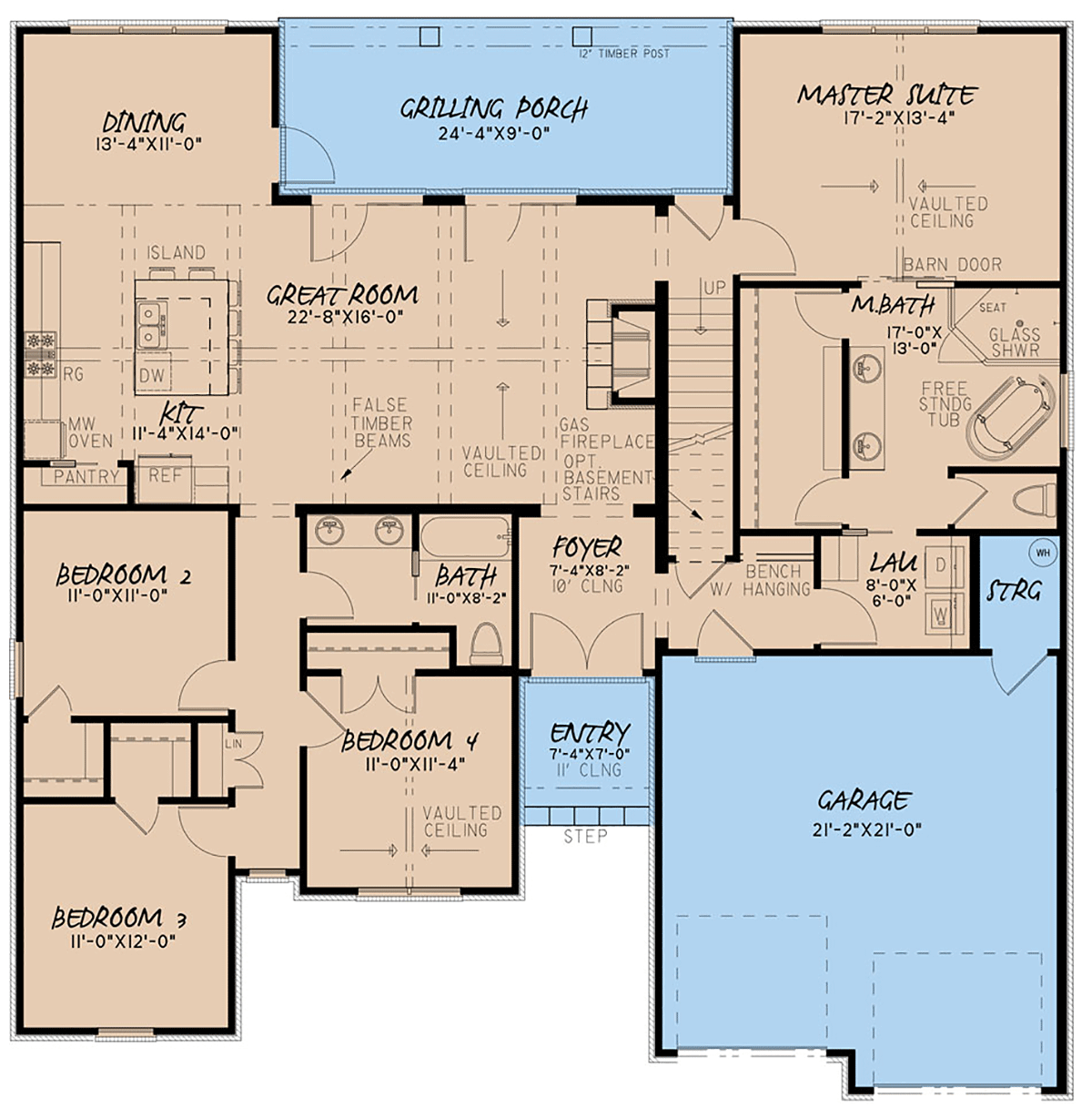 Plan 82447 | Tudor Style with 4 Bed, 3 Bath, 2 Car Garage