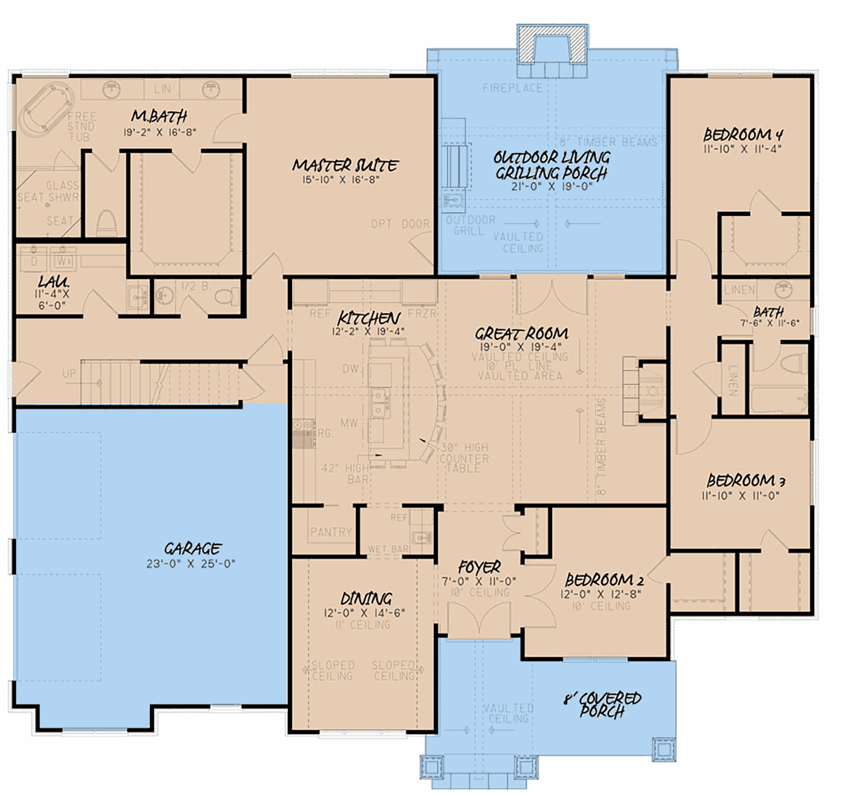 Plan 82552 | Traditional Style with 4 Bed, 4 Bath, 2 Car Garage