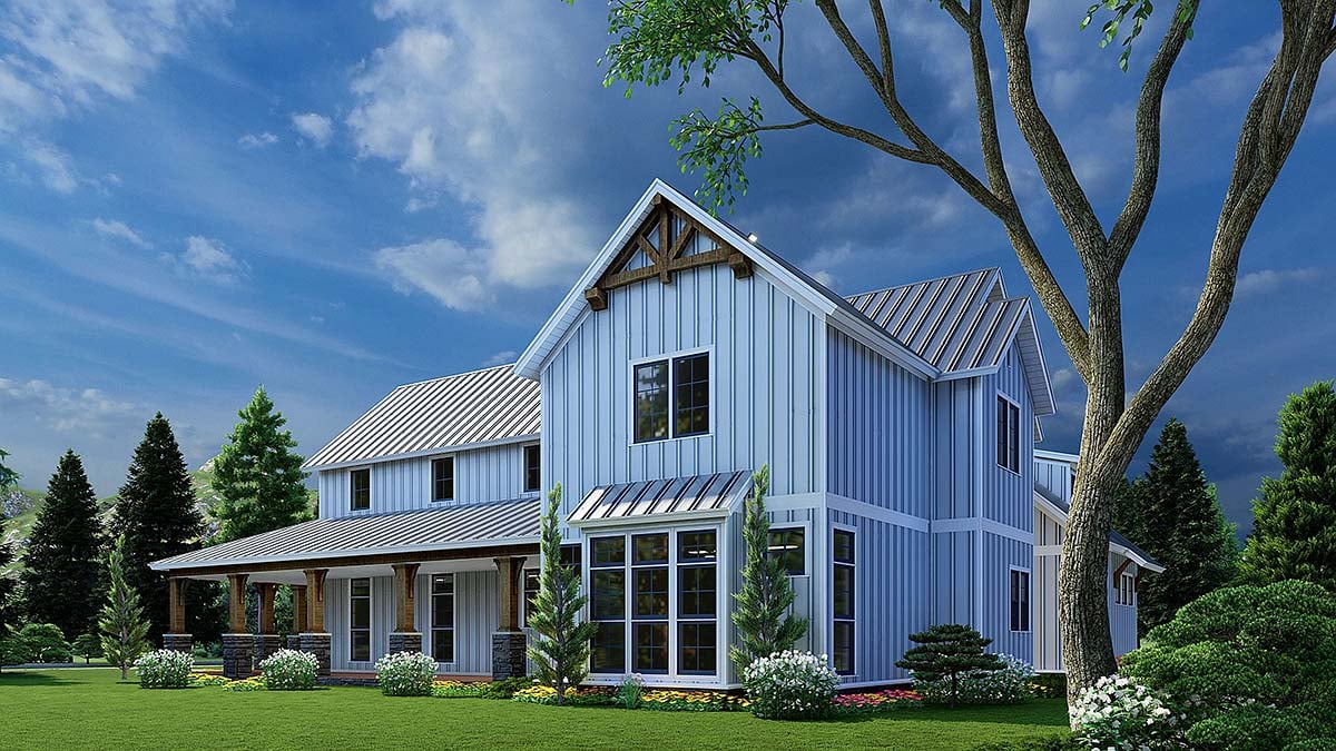 Barndominium, Bungalow, Country, Craftsman, Farmhouse Plan with 3014 Sq. Ft., 3 Bedrooms, 5 Bathrooms, 2 Car Garage Picture 2