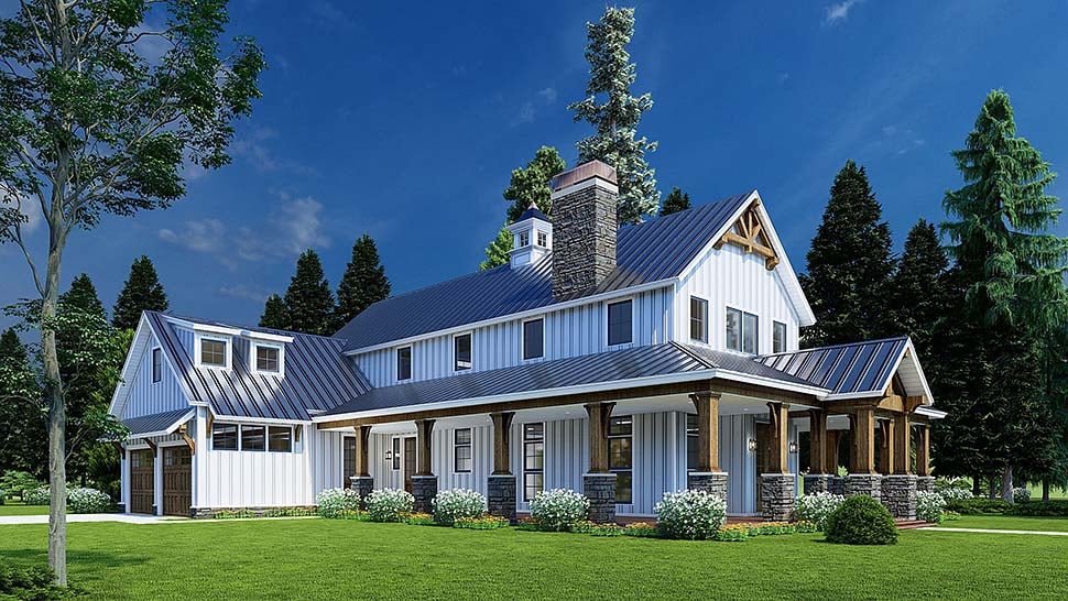Barndominium, Bungalow, Country, Craftsman, Farmhouse Plan with 3014 Sq. Ft., 3 Bedrooms, 5 Bathrooms, 2 Car Garage Picture 4