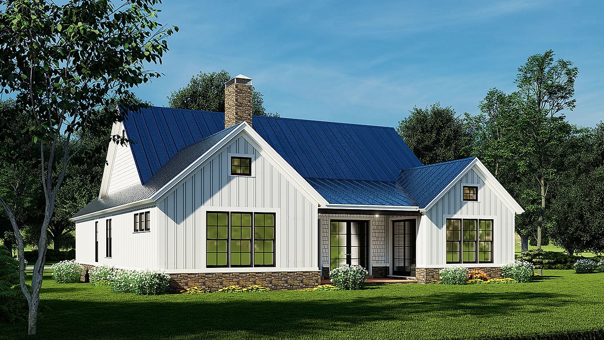 Bungalow, Craftsman, Farmhouse, Traditional Plan with 1998 Sq. Ft., 3 Bedrooms, 3 Bathrooms, 2 Car Garage Rear Elevation