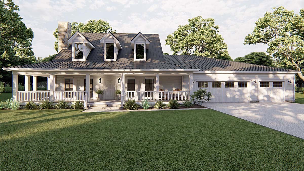 Country, Farmhouse, Southern, Traditional Plan with 3005 Sq. Ft., 3 Bedrooms, 3 Bathrooms, 3 Car Garage Elevation