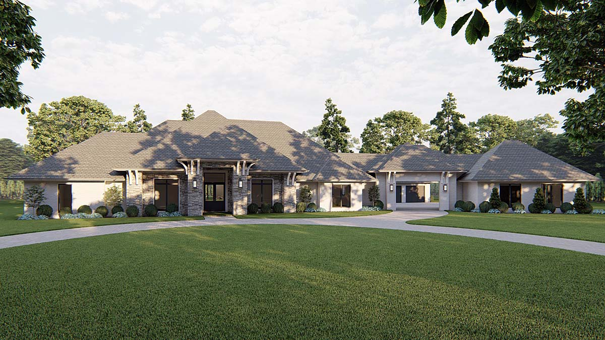 Contemporary, European, Traditional Plan with 4834 Sq. Ft., 4 Bedrooms, 5 Bathrooms, 4 Car Garage Elevation