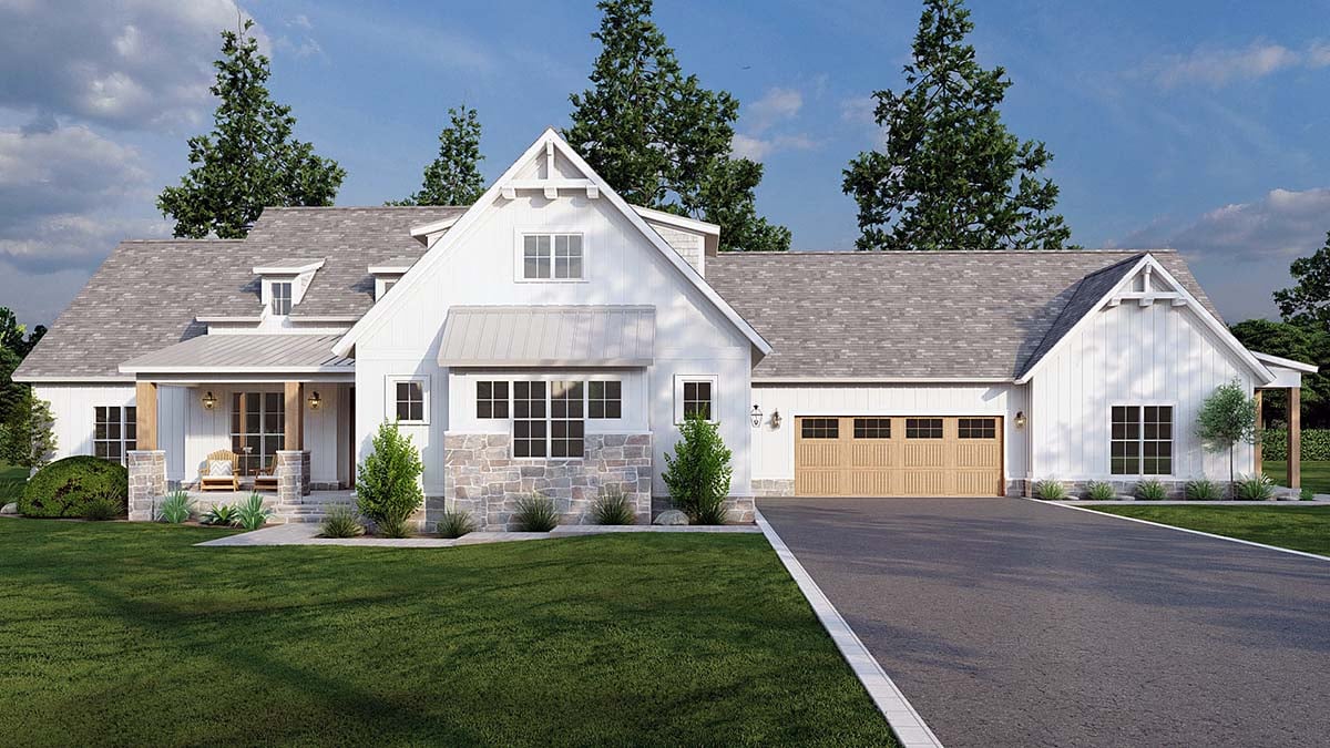 Bungalow, Contemporary, Country, Craftsman, Farmhouse Plan with 2715 Sq. Ft., 5 Bedrooms, 4 Bathrooms, 4 Car Garage Elevation