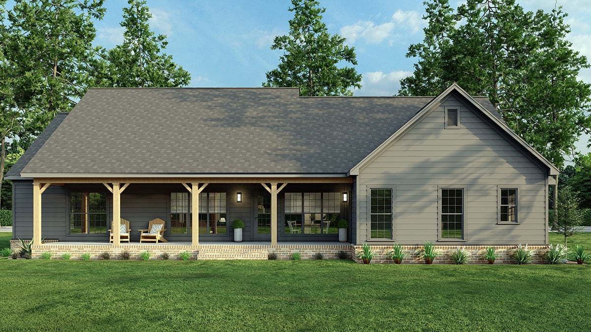 Bungalow, Coastal, Country, Craftsman, Farmhouse, Southern, Traditional Plan with 2211 Sq. Ft., 4 Bedrooms, 3 Bathrooms, 2 Car Garage Rear Elevation