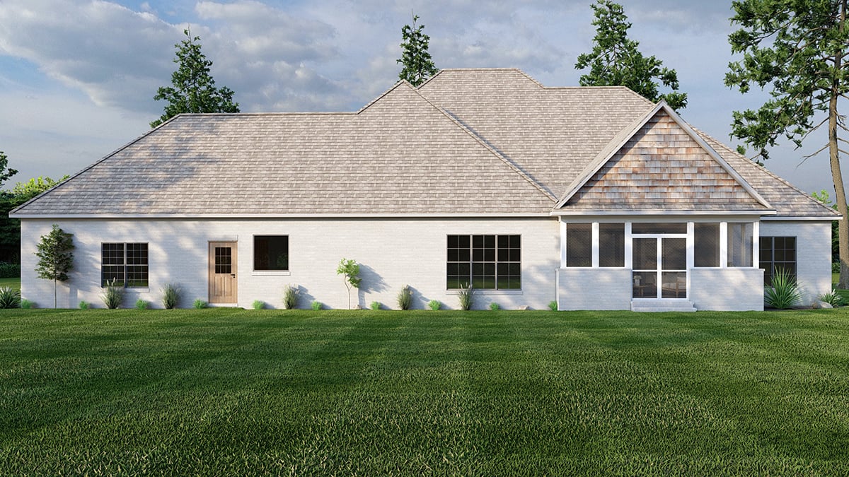 Bungalow, Craftsman, Southern, Traditional Plan with 2340 Sq. Ft., 4 Bedrooms, 4 Bathrooms, 4 Car Garage Rear Elevation