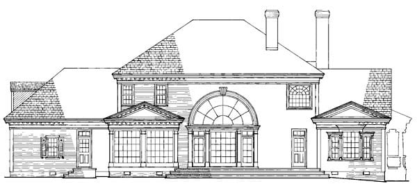 Colonial, Farmhouse, Plantation, Southern, Victorian Plan with 3728 Sq. Ft., 4 Bedrooms, 5 Bathrooms, 3 Car Garage Rear Elevation