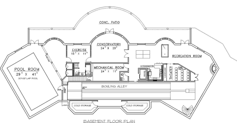 Traditional Style With 7 Bed 9 Bath 5 Car Garage House Plan 87288 House Plan 87288, Floor Plans With Bowling Alley