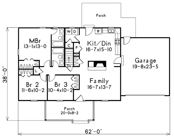 Plan 87327 | Traditional Style with 3 Bed, 2 Bath, 2 Car Garage