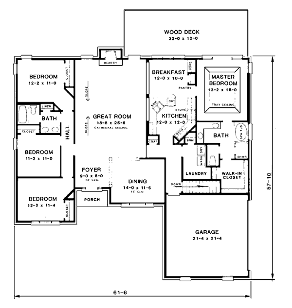 Plan 90485 | Traditional Style with 4 Bed, 2 Bath, 2 Car Garage