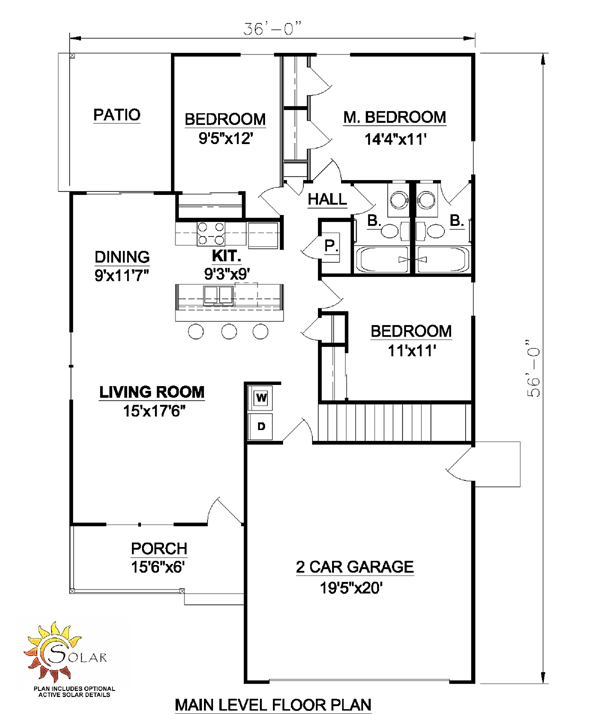 Plan 94471 | Traditional Style with 3 Bed, 2 Bath, 2 Car Garage