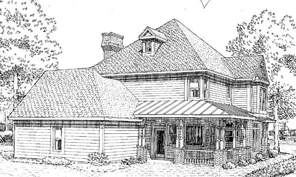 Country, Farmhouse, Victorian Plan with 2772 Sq. Ft., 4 Bedrooms, 4 Bathrooms, 2 Car Garage Rear Elevation