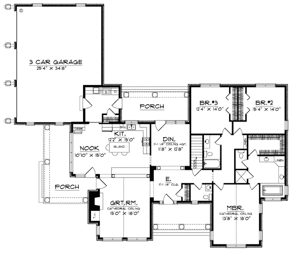 Plan 97380 | European Style with 3 Bed, 3 Bath, 3 Car Garage