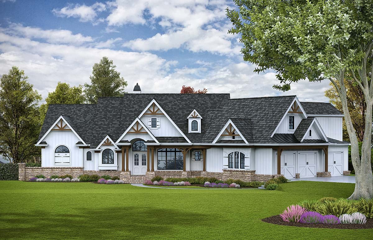Cottage, Country, Craftsman, Southern Plan with 4851 Sq. Ft., 5 Bedrooms, 6 Bathrooms, 3 Car Garage Elevation