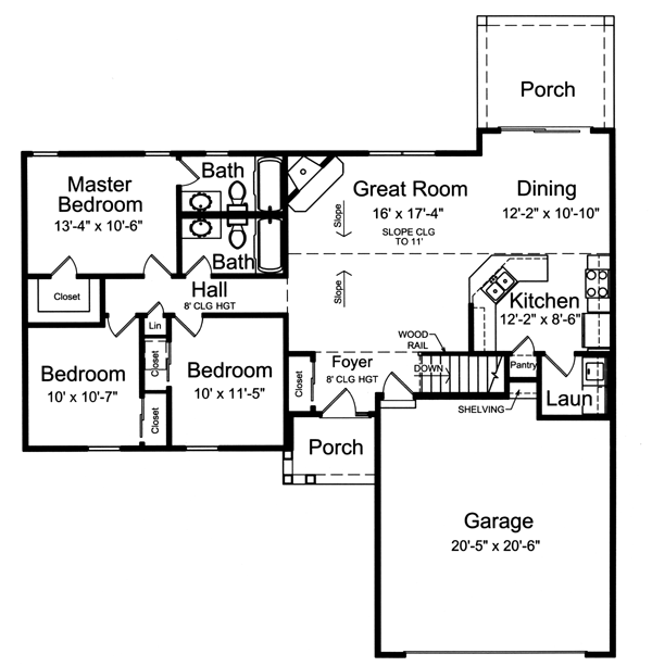 Plan 98631 | Ranch Style with 3 Bed, 2 Bath, 2 Car Garage