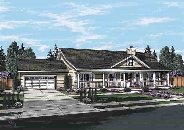 Country, Ranch, Traditional House Plan 25103 with 3 Beds, 2 Baths, 2 Car Garage Picture 1