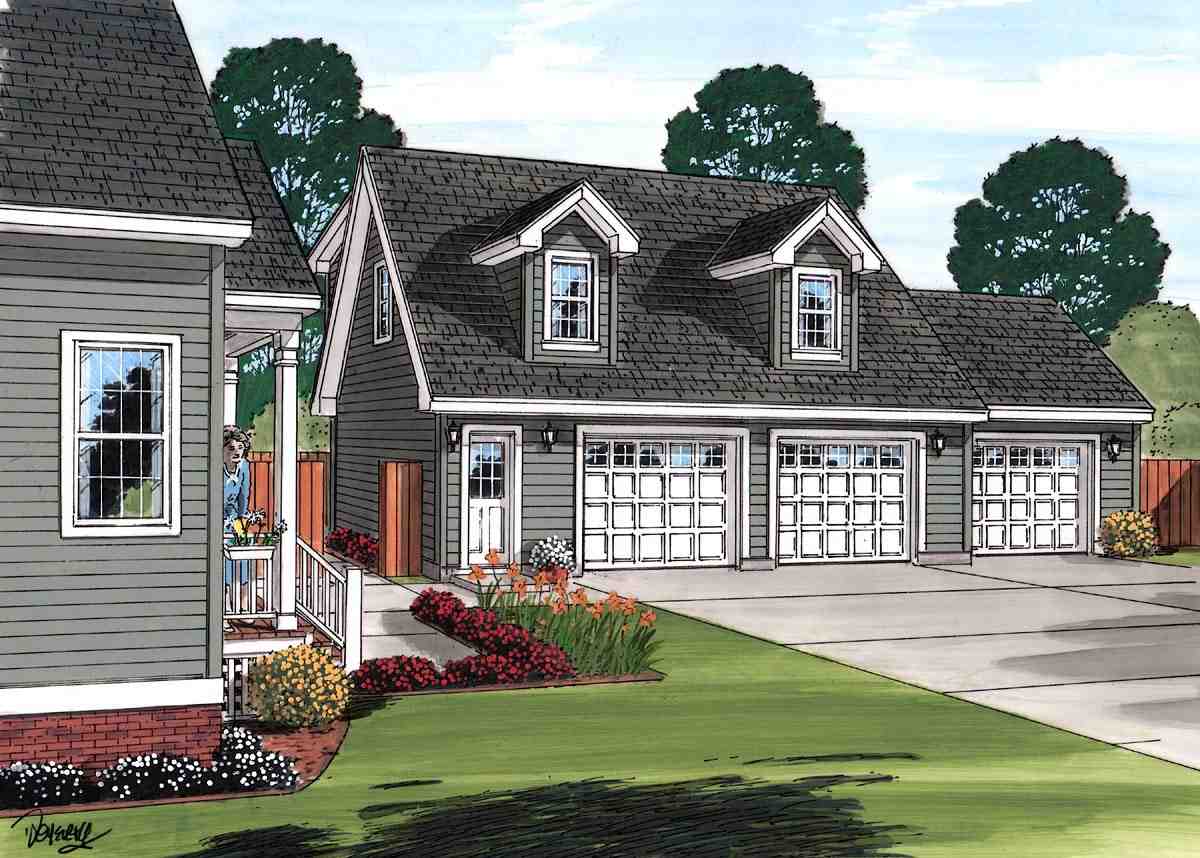 Cape Cod, Country 3 Car Garage Apartment Plan 30031 with 1 Beds, 1 Baths Picture 1