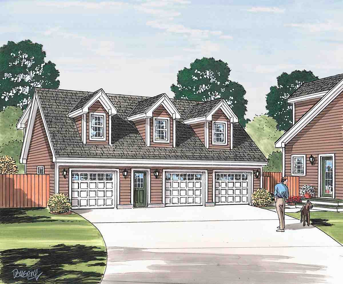 Cape Cod, Country, Traditional 3 Car Garage Apartment Plan 30032 with 2 Beds, 2 Baths Picture 1