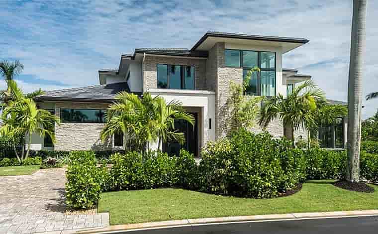 Coastal, Contemporary, Florida, Mediterranean House Plan 52931 with 4 Beds, 5 Baths, 3 Car Garage Picture 1