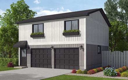 Contemporary, Modern Garage-Living Plan 30040 with 2 Beds, 1 Baths, 2 Car Garage