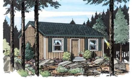 Cabin, Cottage, Traditional House Plan 34075 with 2 Beds, 1 Baths