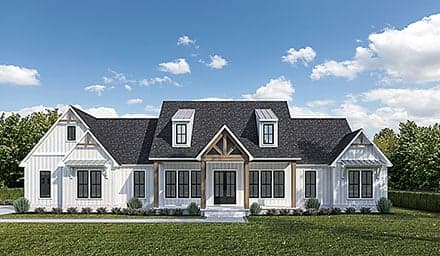 Farmhouse, Ranch, Southern House Plan 40382 with 3 Beds, 3 Baths, 2 Car Garage