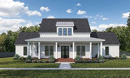 Country, Farmhouse House Plan 40383 with 4 Beds, 4 Baths, 3 Car Garage