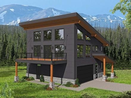 Contemporary, Modern Garage-Living Plan 40837 with 2 Beds, 2 Baths, 2 Car Garage