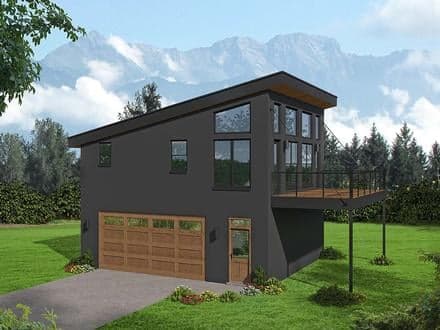 Contemporary, Modern Garage-Living Plan 40897 with 1 Beds, 1 Baths, 2 Car Garage