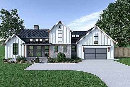 Contemporary, Country, Farmhouse House Plan 40908 with 3 Beds, 3 Baths, 2 Car Garage