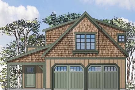 Craftsman, European 2 Car Garage Apartment Plan 41153 with 1 Beds, 1 Baths