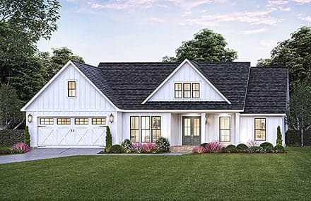 Farmhouse, New American Style House Plan 41437 with 3 Beds, 2 Baths, 2 Car Garage